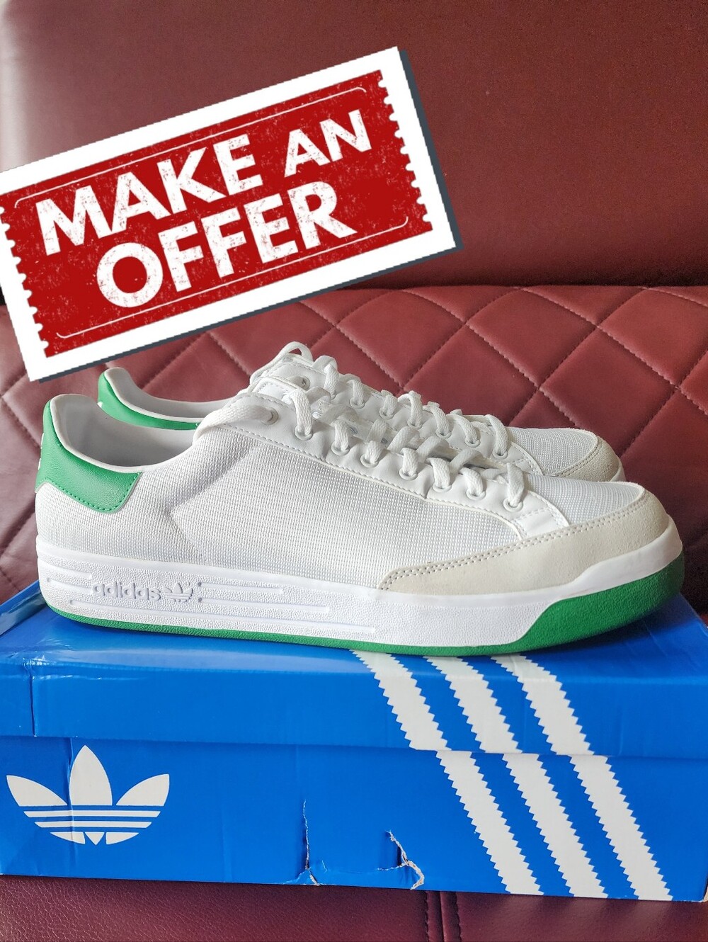 Adidas Men's Rod Laver Running White/Fairway Green - 14 / White